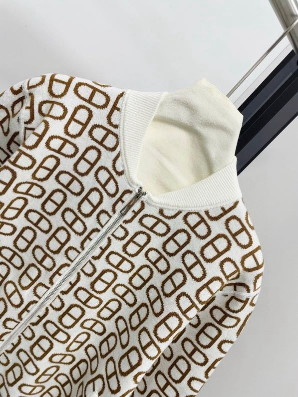 GEOMETRIC PRINT ZIP CARDIGAN