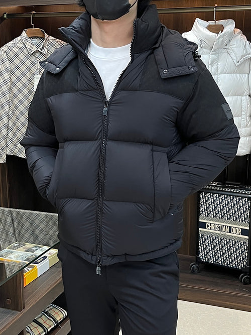 BLACK PADDED PUFFER JACKET WITH HIGH COLLAR