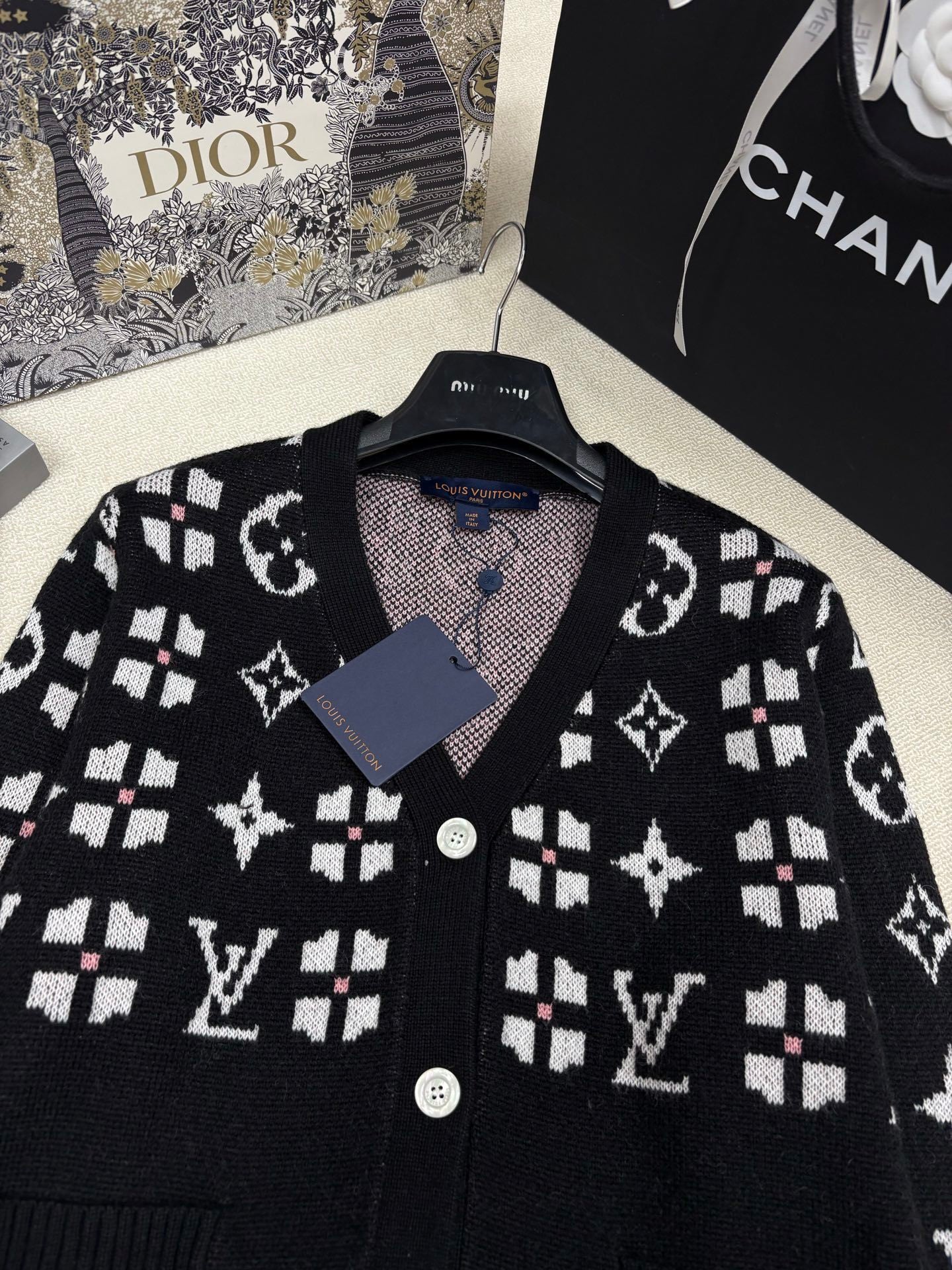 MONOGRAM PATTERN KNIT CARDIGAN