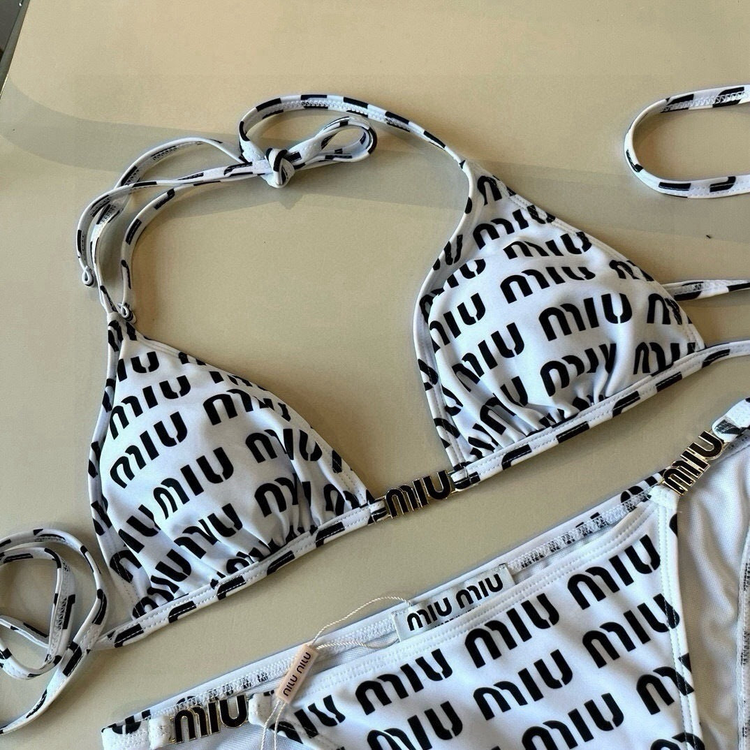 MONOGRAM PRINT STRING BIKINI SET