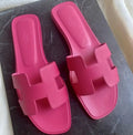 PINK CUTOUT FLAT SLIDE SANDALS