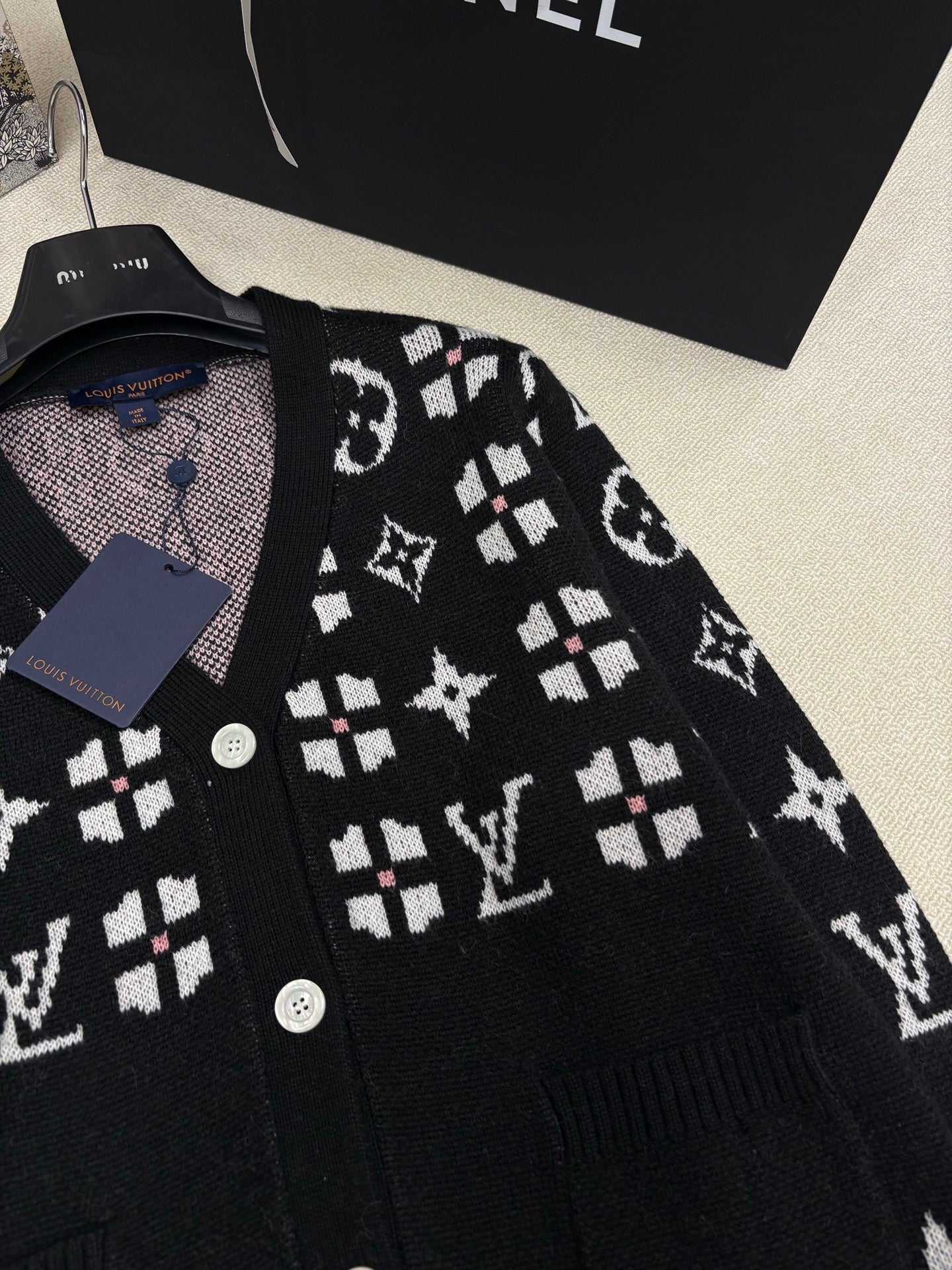 MONOGRAM PATTERN KNIT CARDIGAN