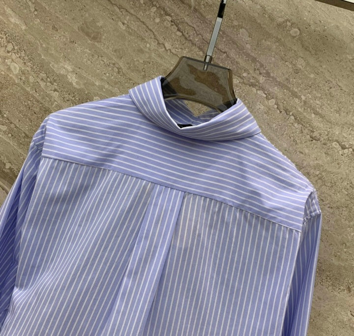 STRIPED FEATHER TRIM CROP SHIRT