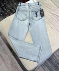LIGHT WASH DENIM JEANS WITH EMBROIDERED