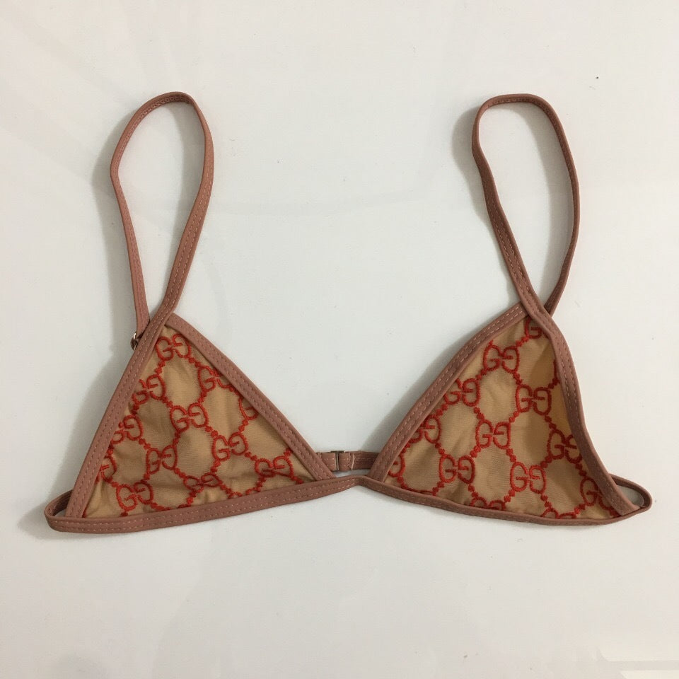 BEIGE & RED MONOGRAM TRIANGLE BIKINI SET