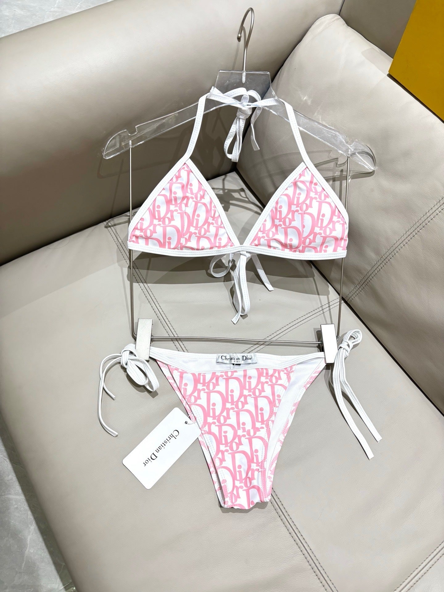 PINK MONOGRAM STRING BIKINI SET