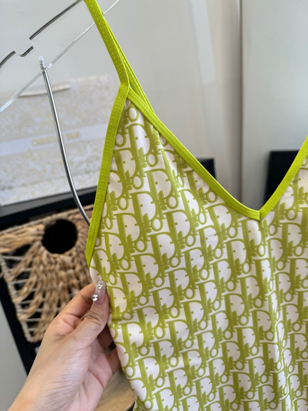 LIME MONOGRAM V-NECK ONE-PIECE SWIMSUIT