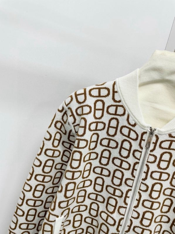 GEOMETRIC PRINT ZIP CARDIGAN