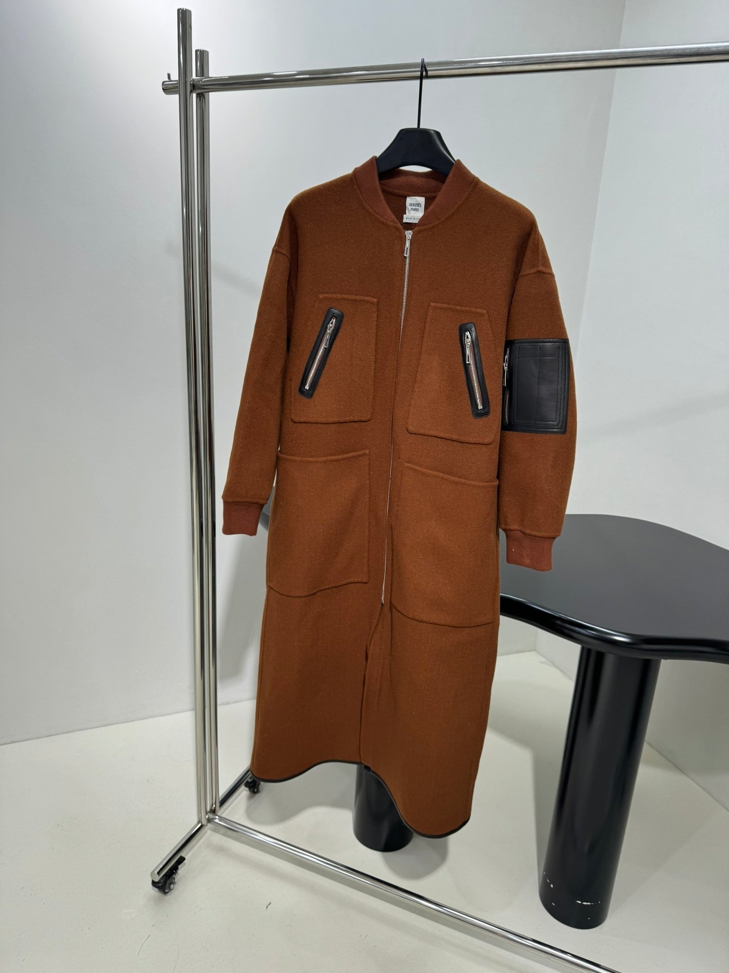 ZIP-FRONT WOOL-BLEND LONG COAT