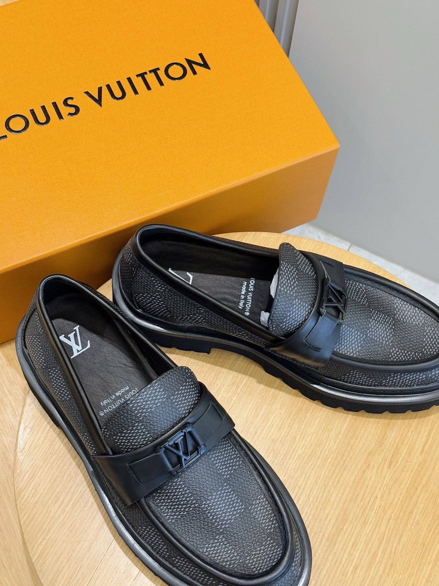 BLACK DAMIER CHUNKY SOLE LOAFERS