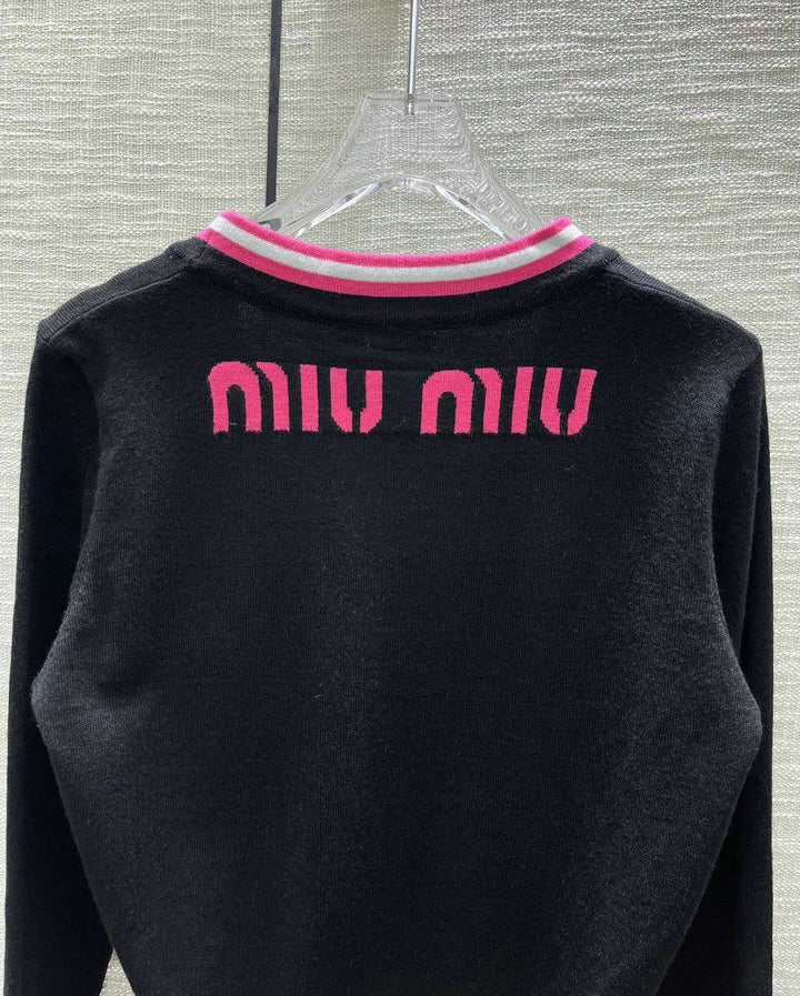 ZIP-UP CONTRAST KNIT CARDIGAN