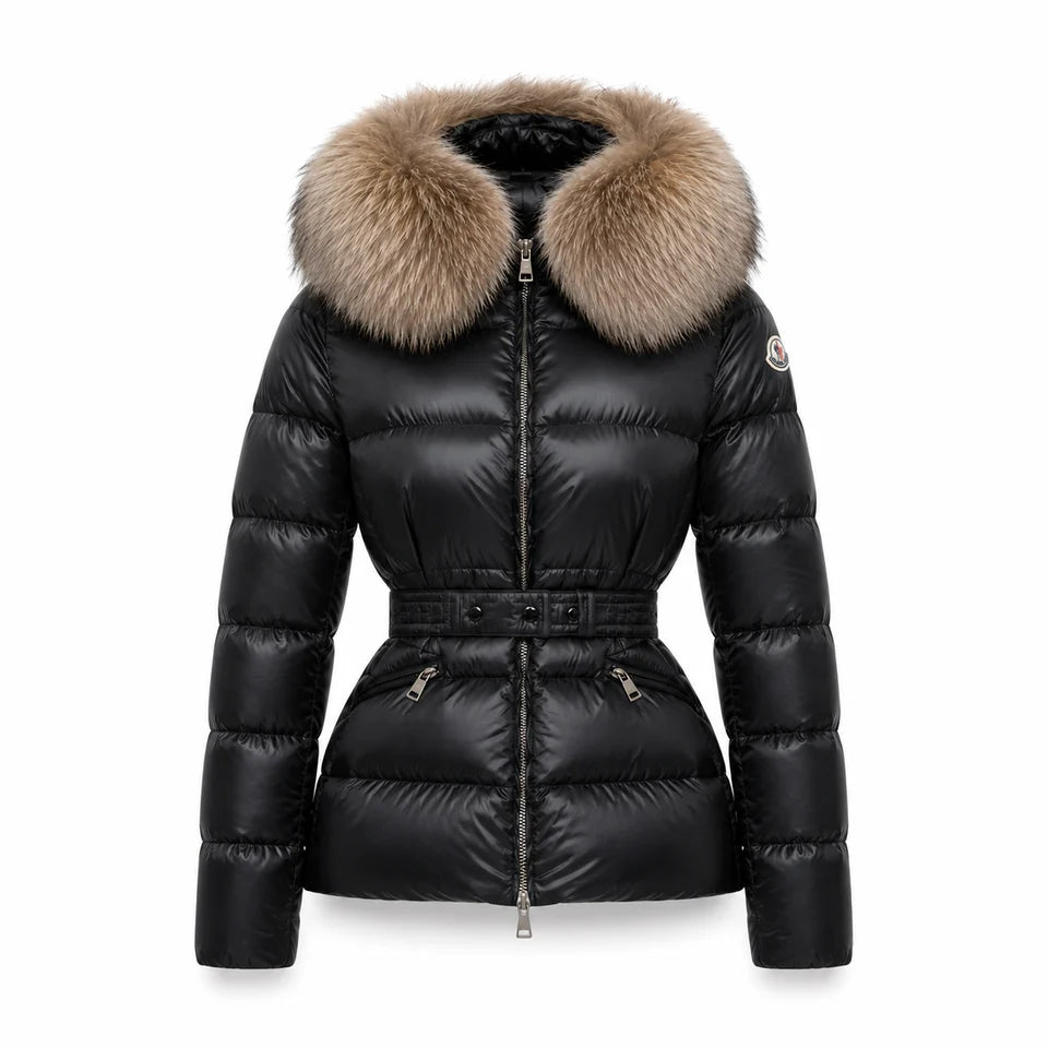 FUR COLLAR BELTED PUFFER