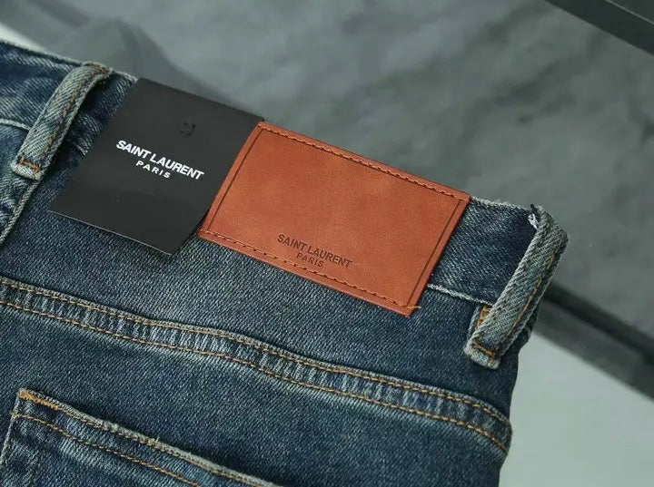 SLIM FIT DISTRESSED DENIM JEANS