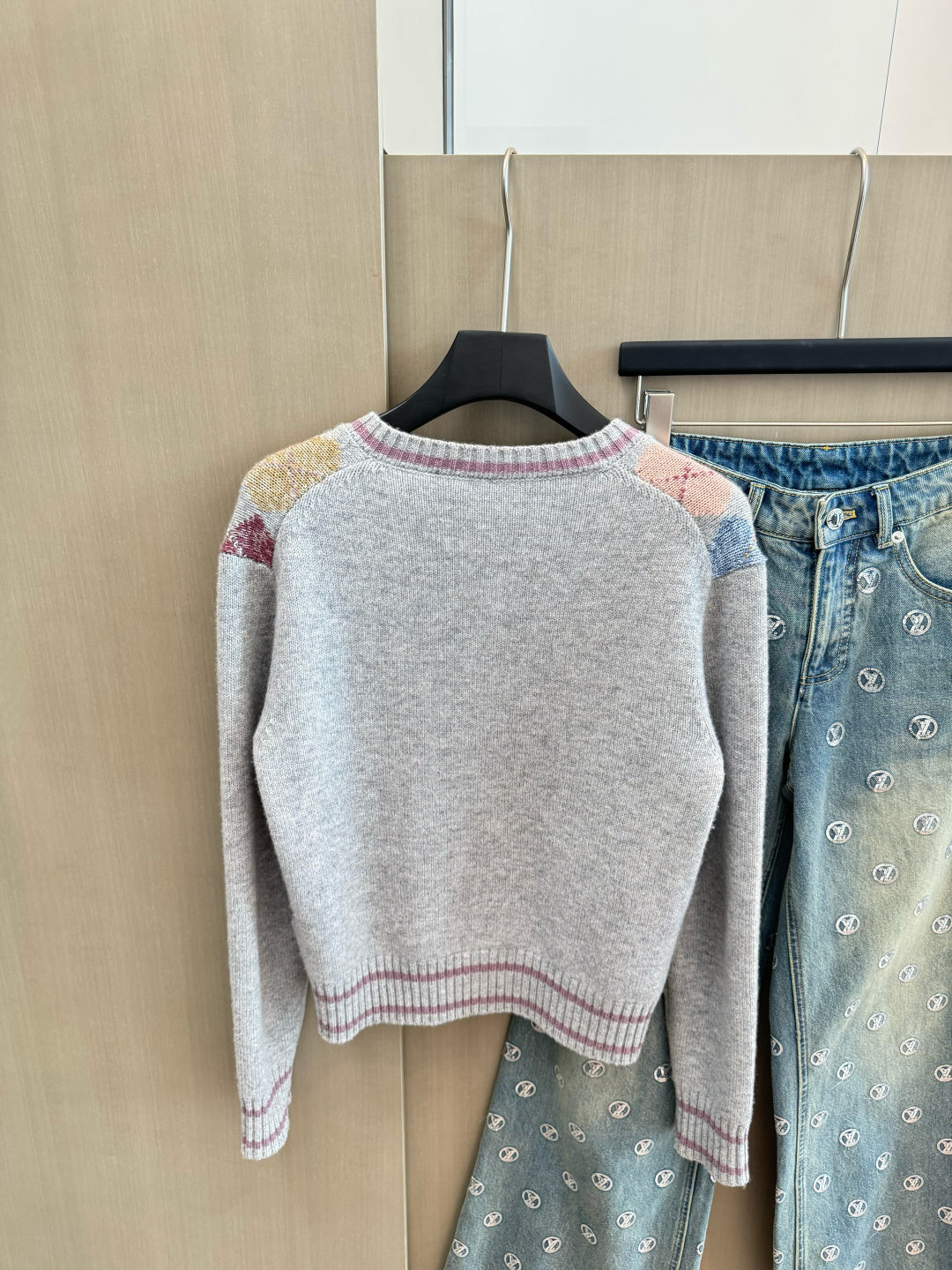 ARGYLE KNIT SWEATER WITH EMBROIDERED DETAILS