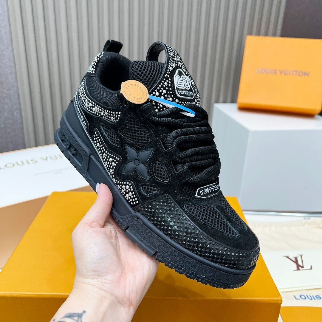 BLACK EMBELLISHED PLATFORM SNEAKERS WITH MESH DETAILS