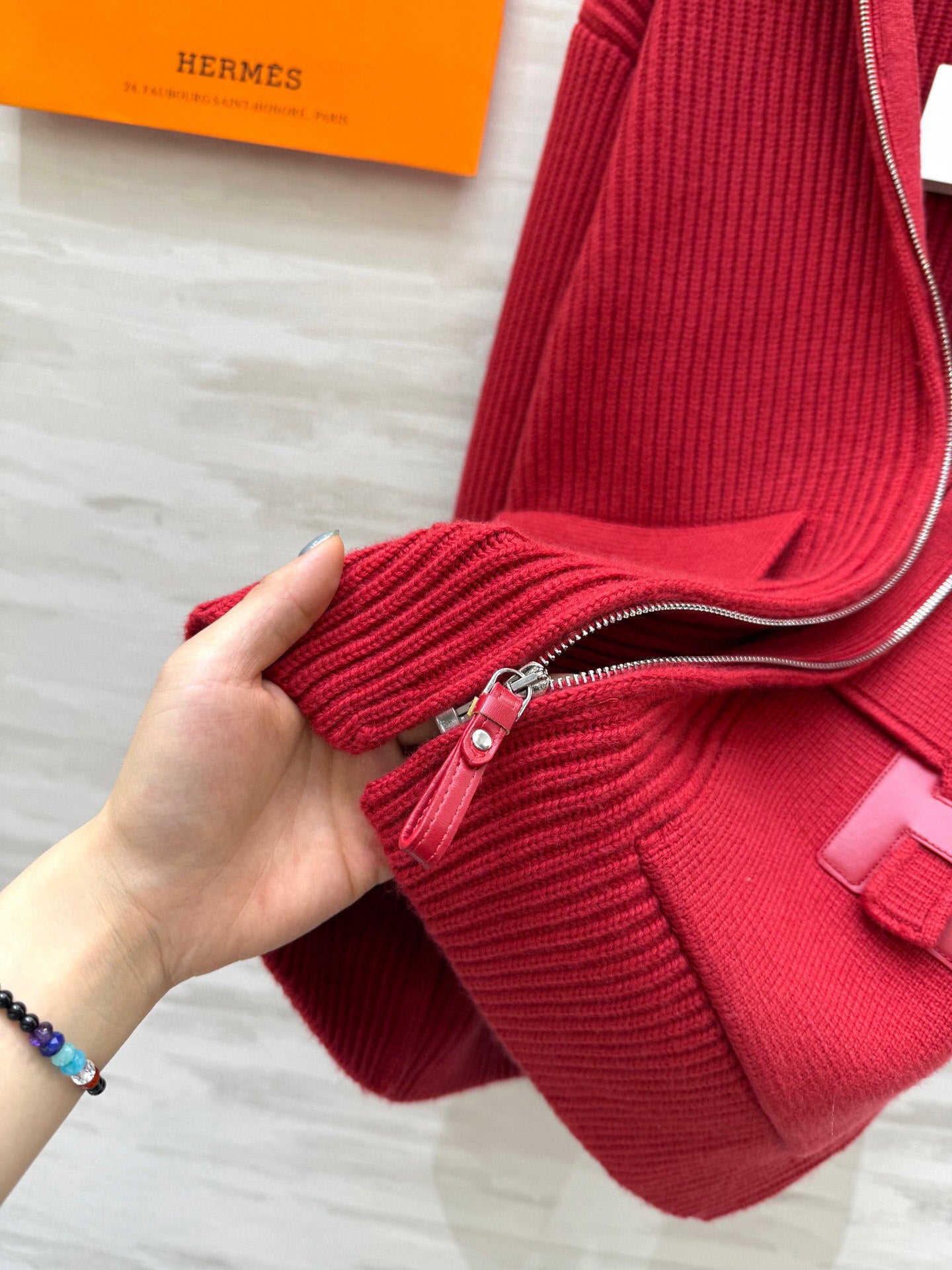 RIBBED ZIP-UP KNIT JACKET WITH FRONT PATCH POCKETS