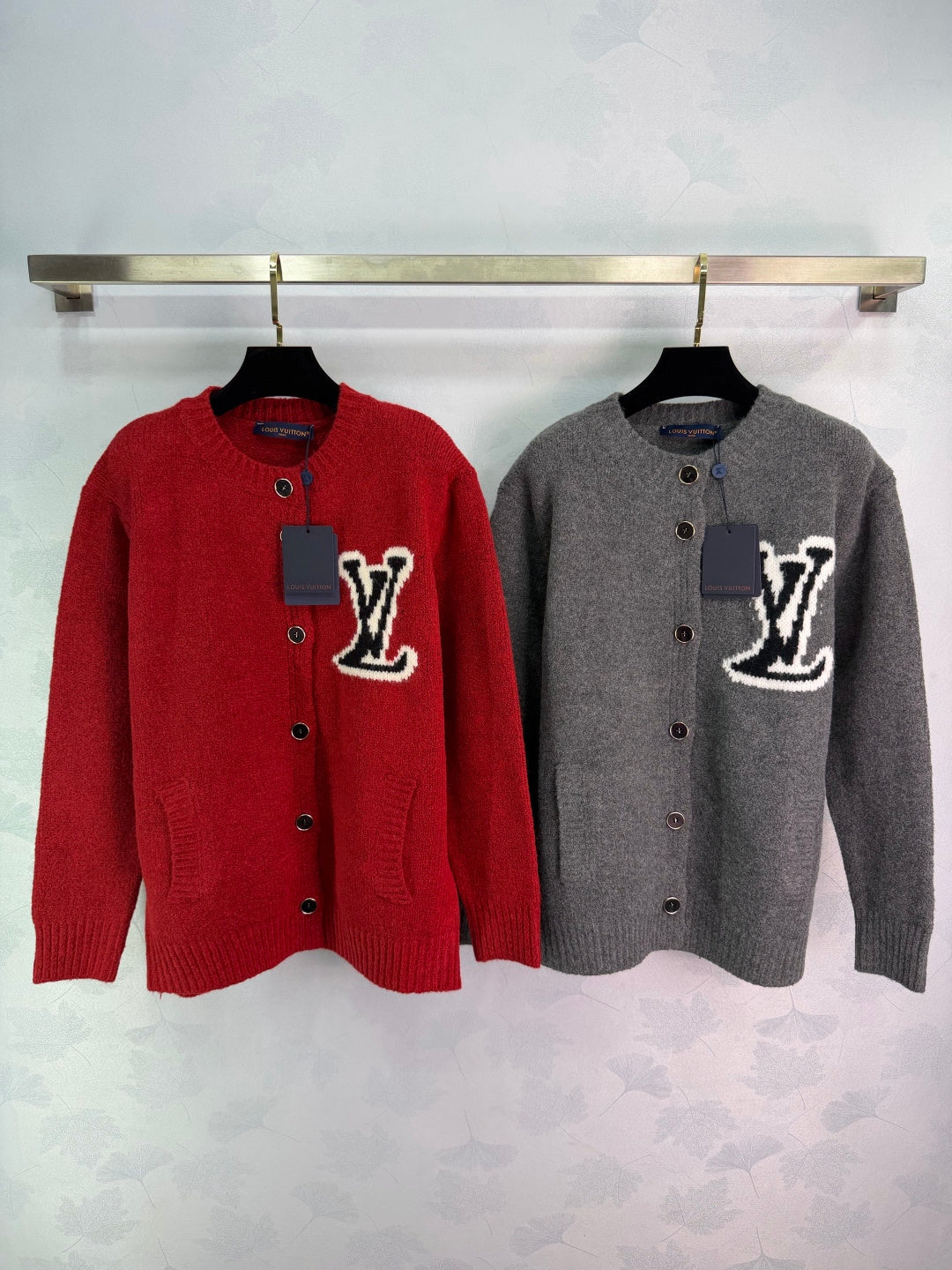 BUTTON-UP KNIT CARDIGAN WITH CONTRAST PATCH DETAIL