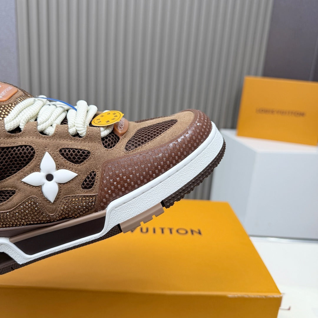 BROWN MONOGRAM-INSPIRED PLATFORM SNEAKERS