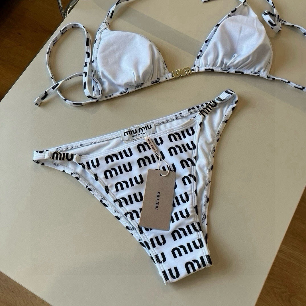 MONOGRAM PRINT STRING BIKINI SET
