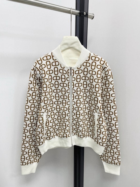 GEOMETRIC PRINT ZIP CARDIGAN