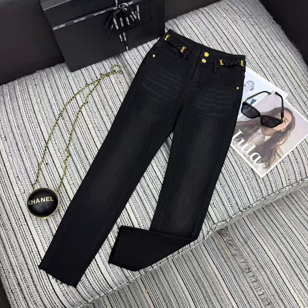 HIGH-WAIST BRAID DETAIL SKINNY JEANS – BLACK