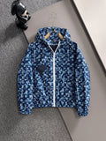 BLUE ALL-OVER PATTERN HOODED ZIP JACKET