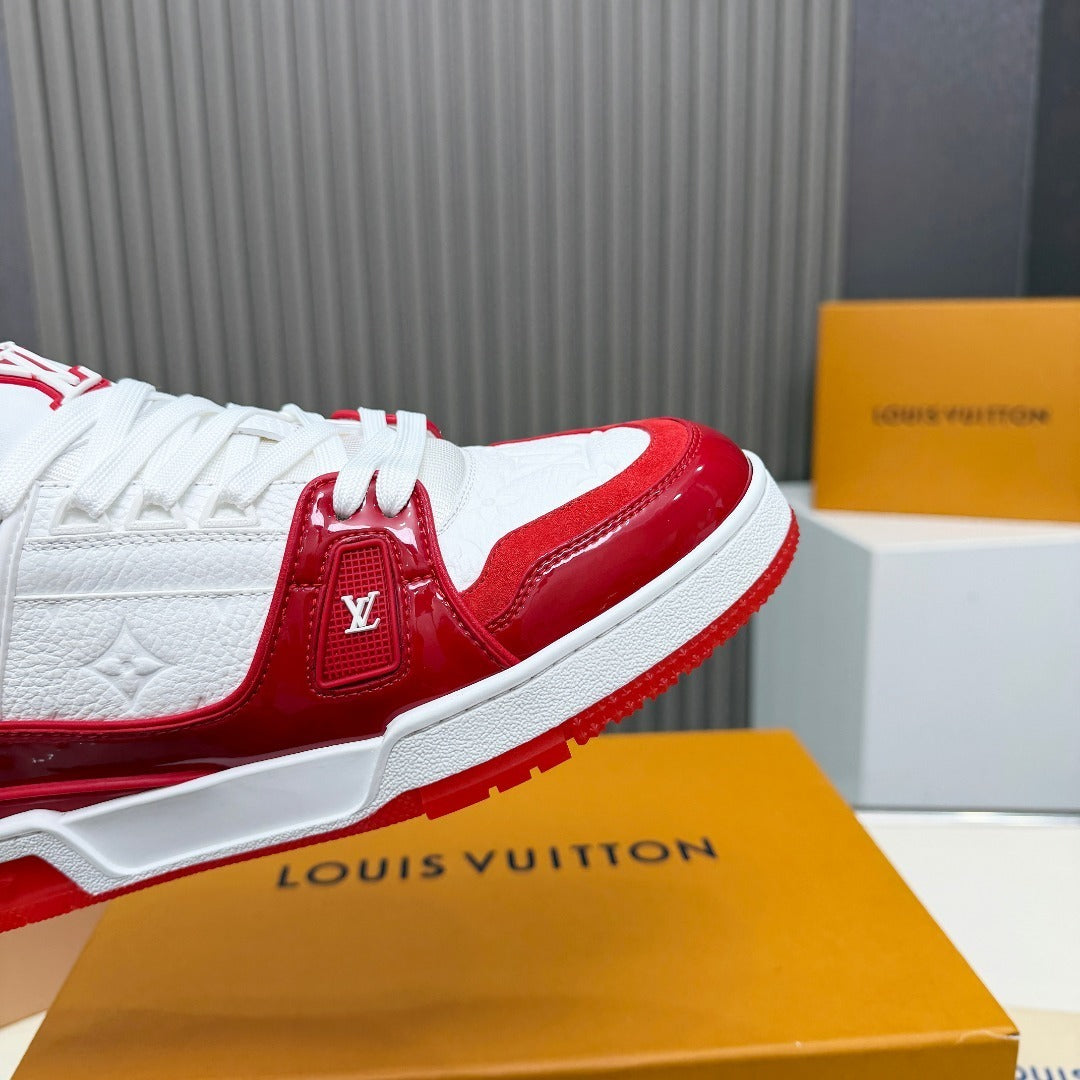 WHITE & RED LOW-TOP SNEAKERS WITH CONTRAST TRIM