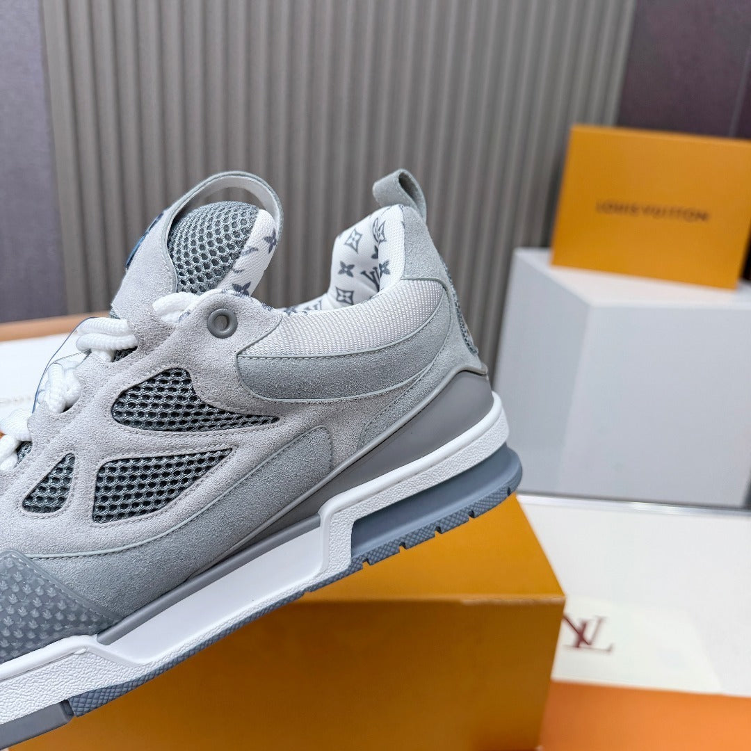 GREY MESH PLATFORM SNEAKERS WITH CONTRAST DETAILS