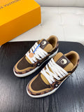 BROWN AND TAN LOW-TOP SNEAKERS WITH CHECKED PANELS