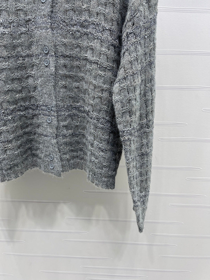 TEXTURED KNIT BUTTON CARDIGAN