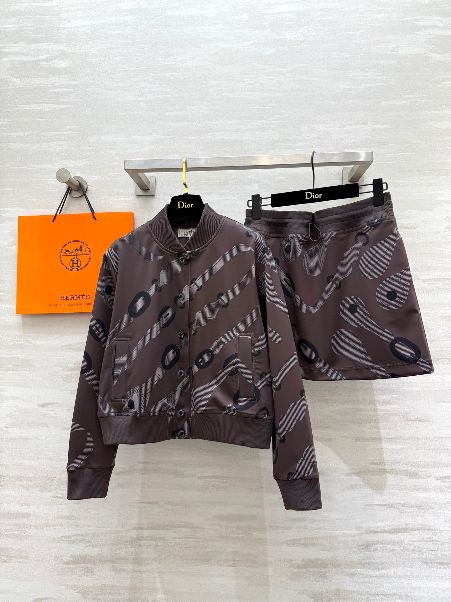 GRAPHIC PRINT BOMBER JACKET & MINI SKIRT SET