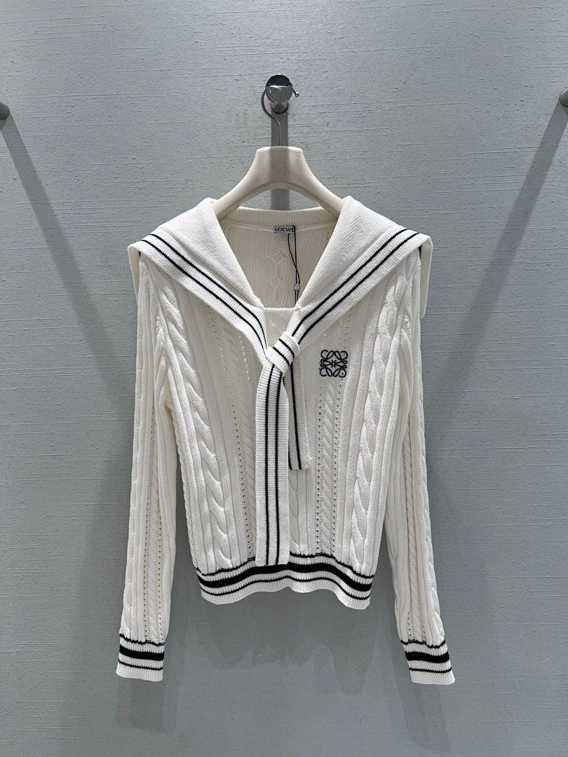 SAILOR COLLAR CABLE KNIT SWEATER