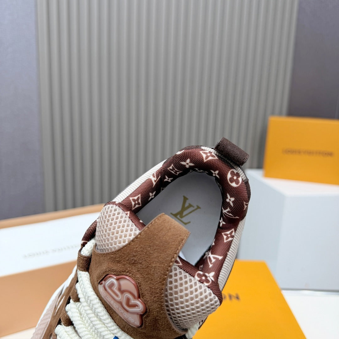 BROWN MESH PLATFORM SNEAKERS WITH CONTRAST PANELS