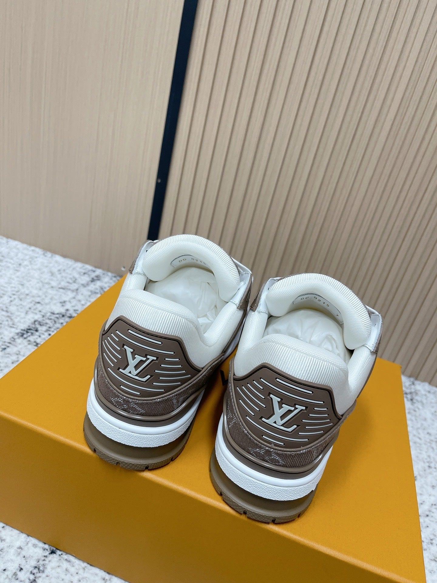 WHITE & TAUPE MONOGRAM LOW-TOP SNEAKERS