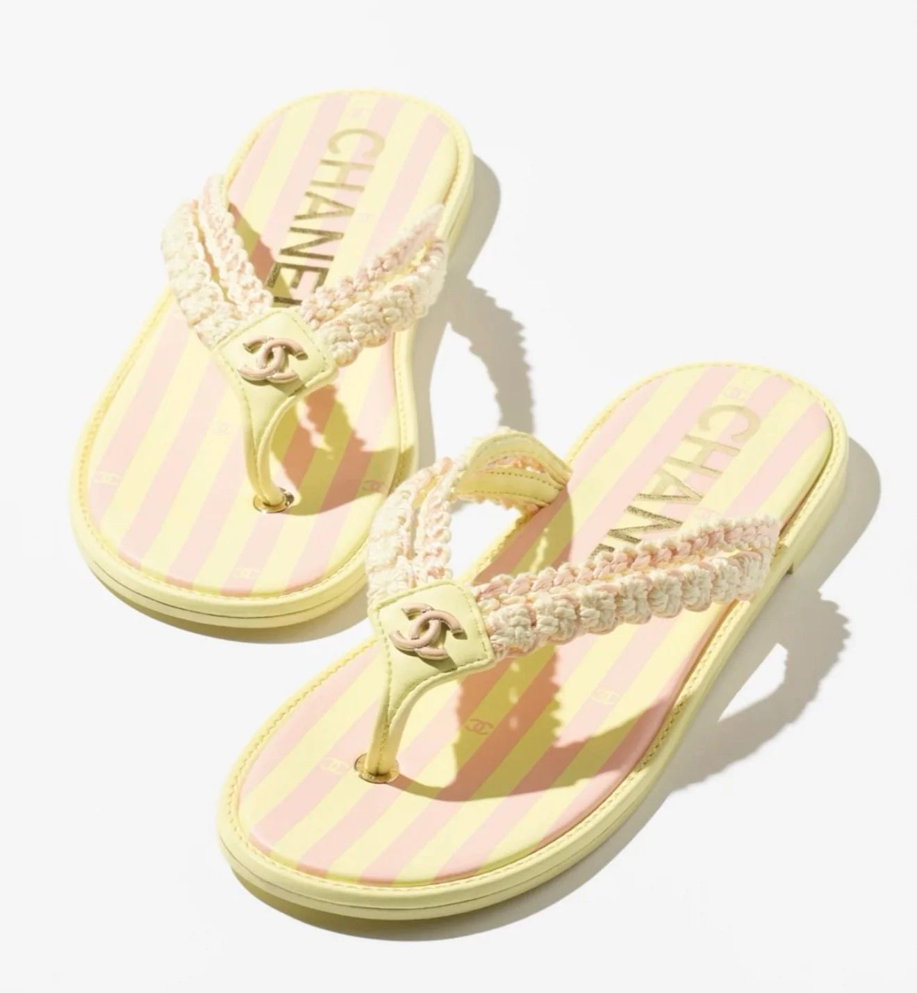 PASTEL YELLOW BRAIDED THONG SANDALS