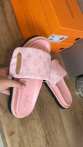 PINK MONOGRAM PUFFER SLIDE SANDALS