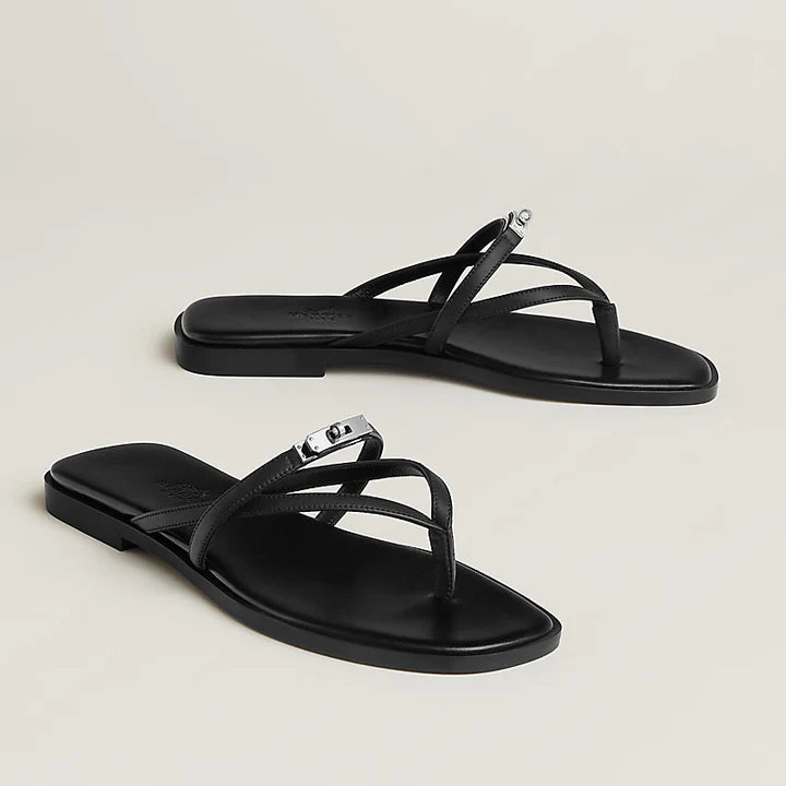 MINIMALIST BLACK STRAPPY FLAT SANDALS