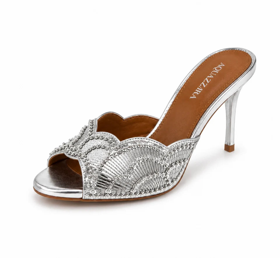 SILVER EMBELLISHED MULES