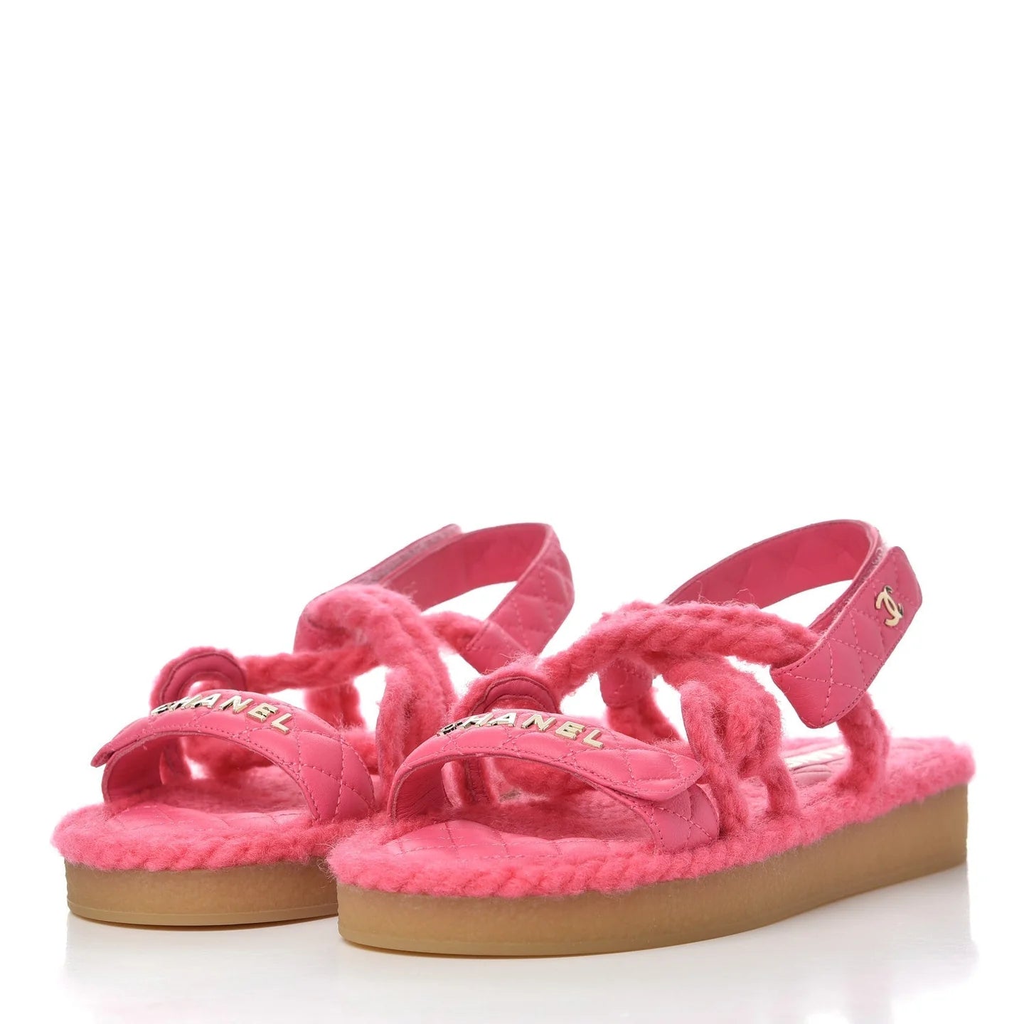 QUILTED FUR STRAP SANDALS