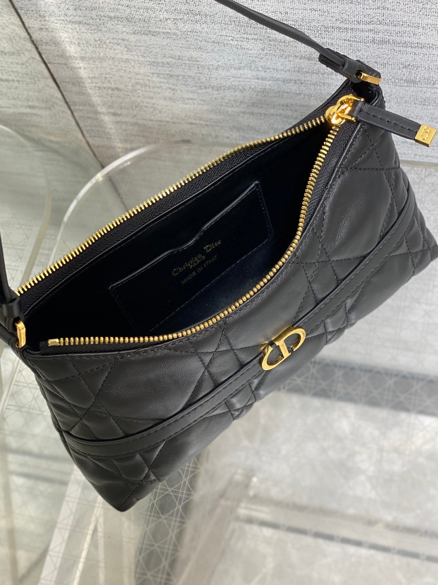 BLACK QUILTED LEATHER TOP-HANDLE BAG