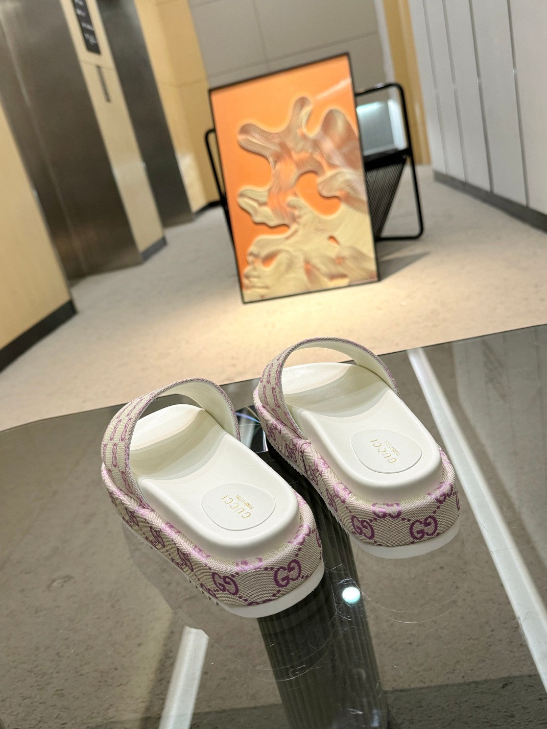 PASTEL MONOGRAM PLATFORM SLIDE SANDALS