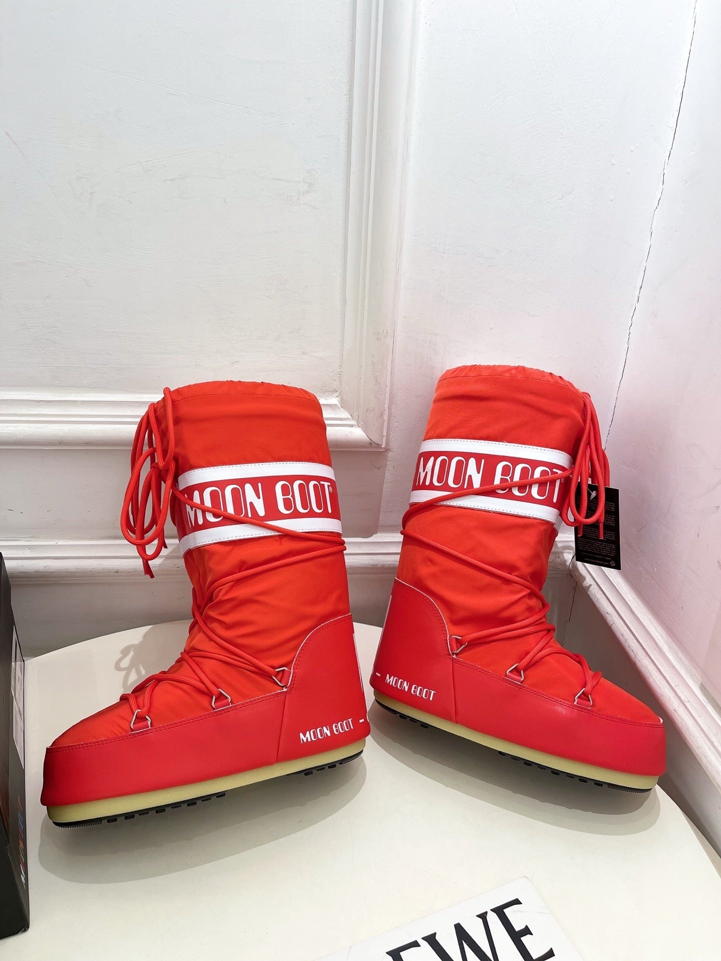 RED PADDED LACE-UP WINTER BOOTS