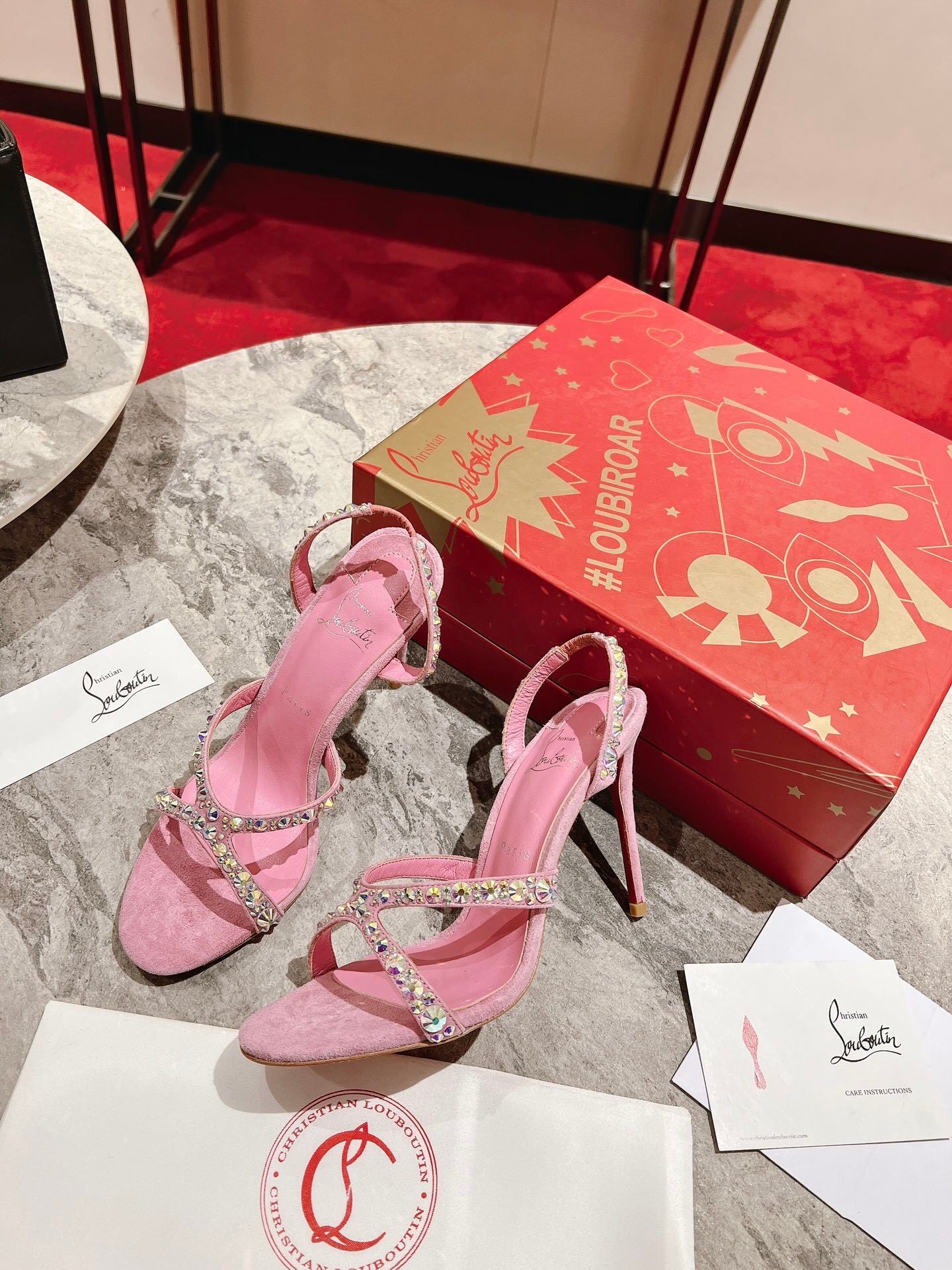 PINK SUEDE RHINESTONE-STRAP SANDAL HEELS