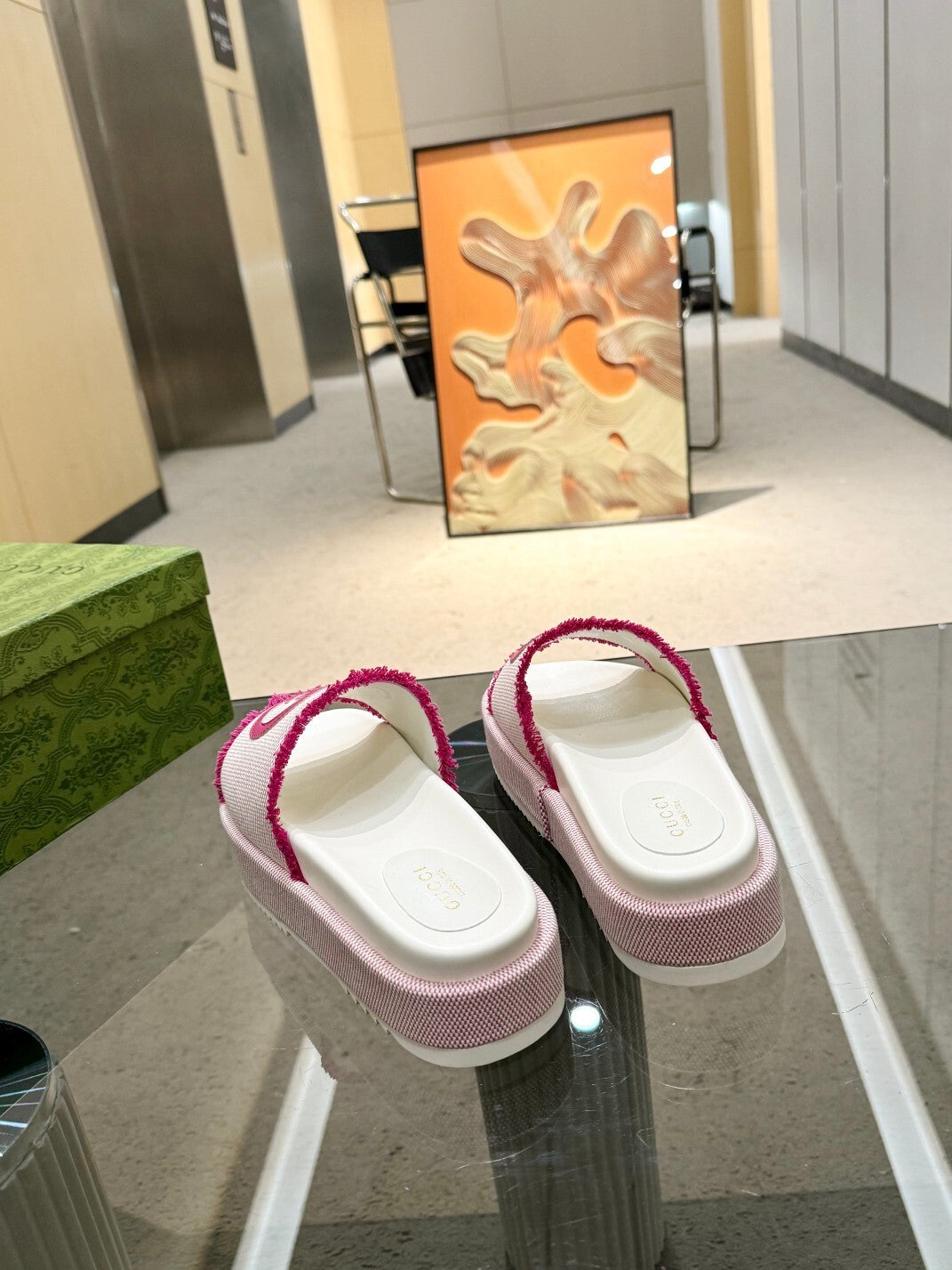 PINK PLATFORM SLIDE SANDALS