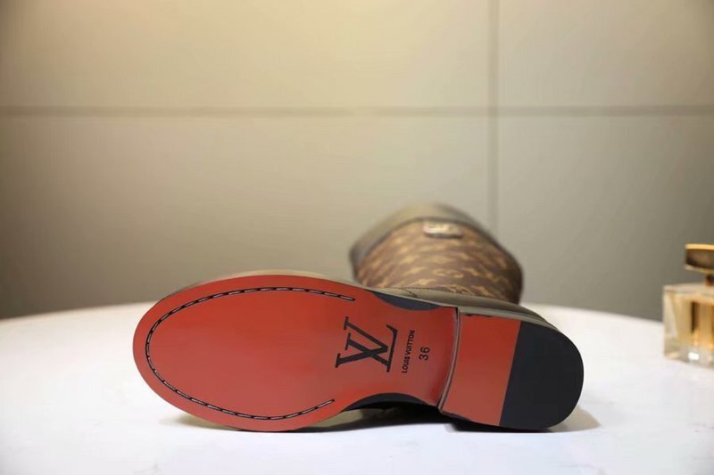 BROWN MONOGRAM TALL LEATHER BOOTS