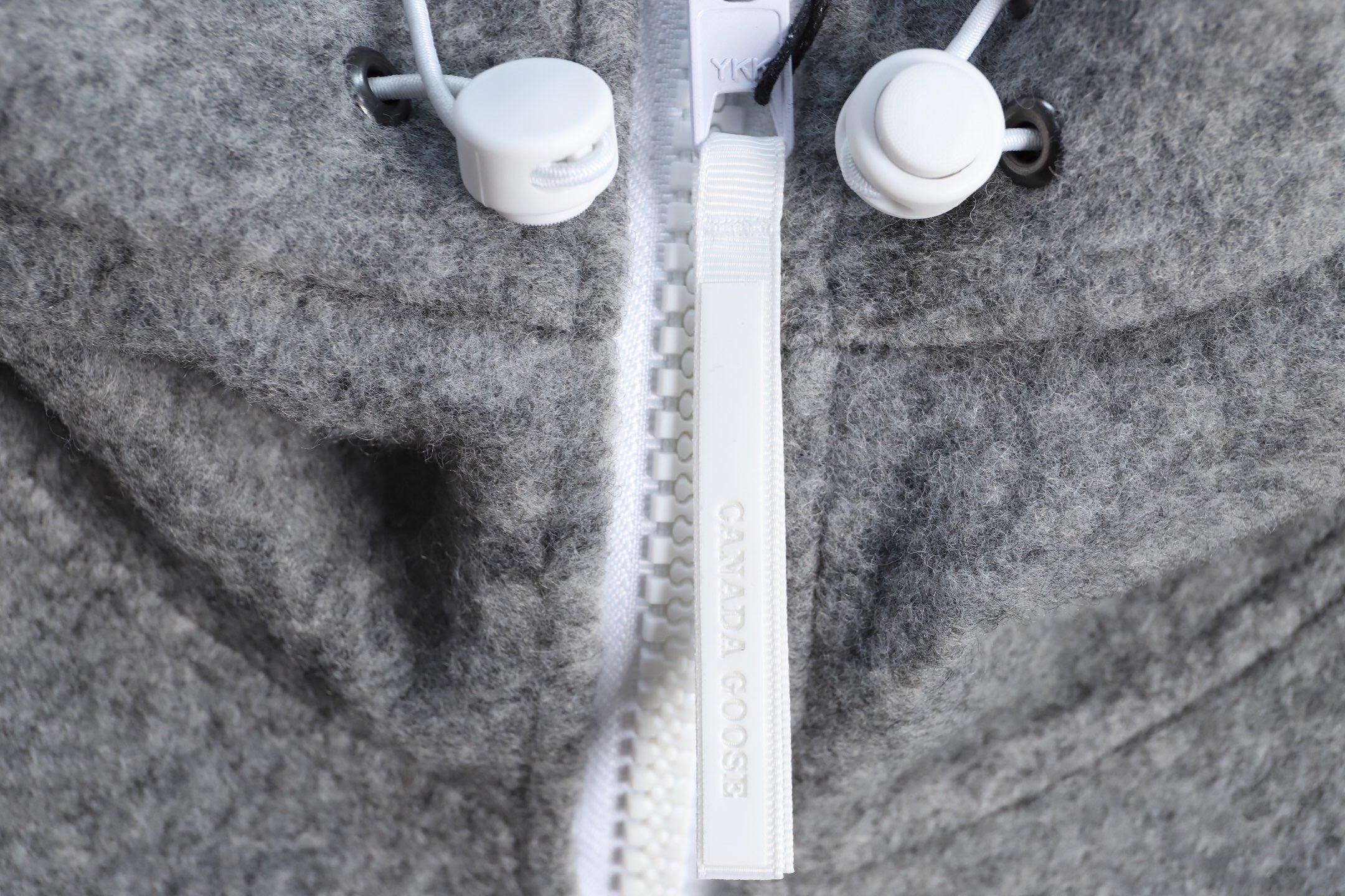 GREY ZIP-UP WOOL BLEND HOODED JACKET