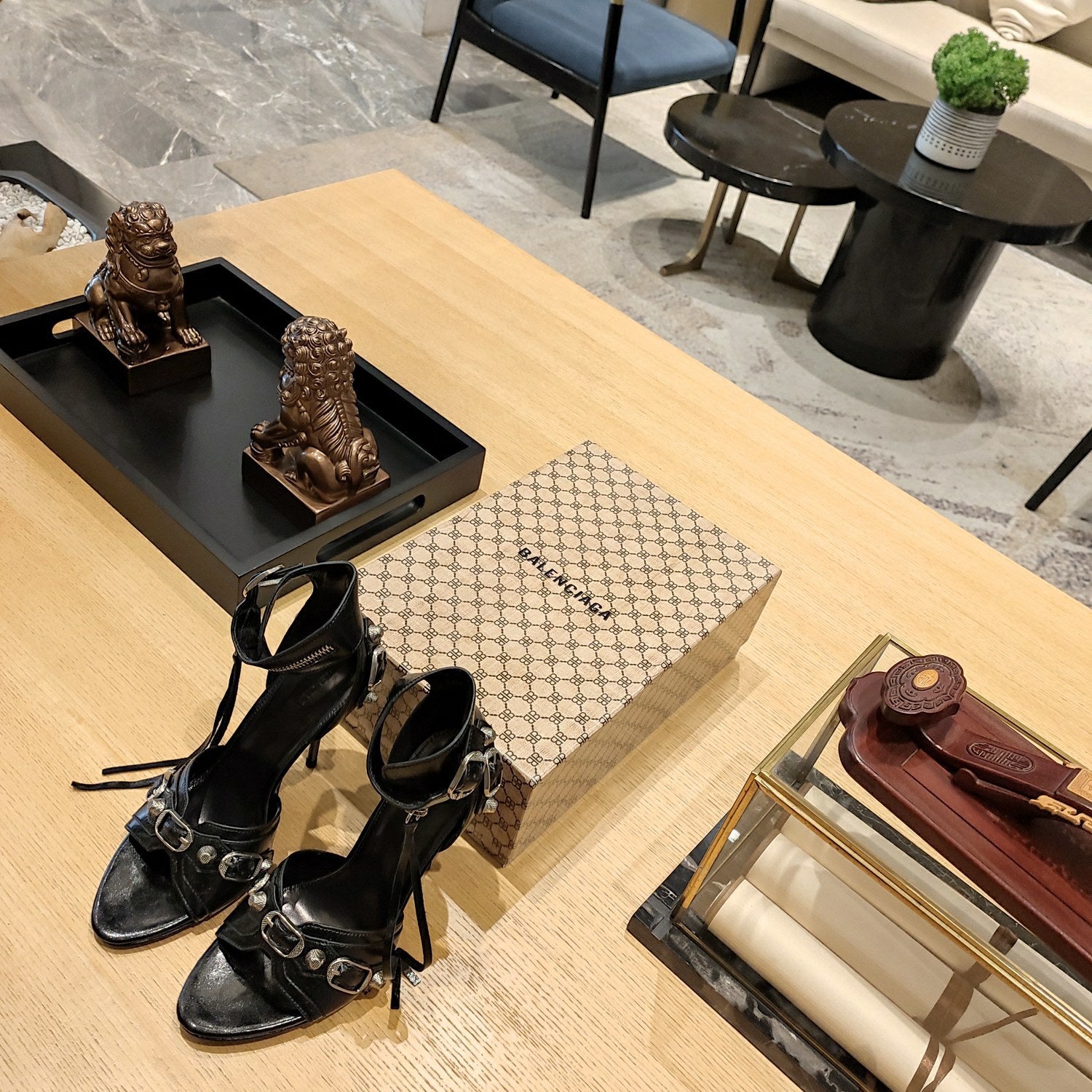 BLACK BUCKLE STRAP HIGH HEEL SANDALS