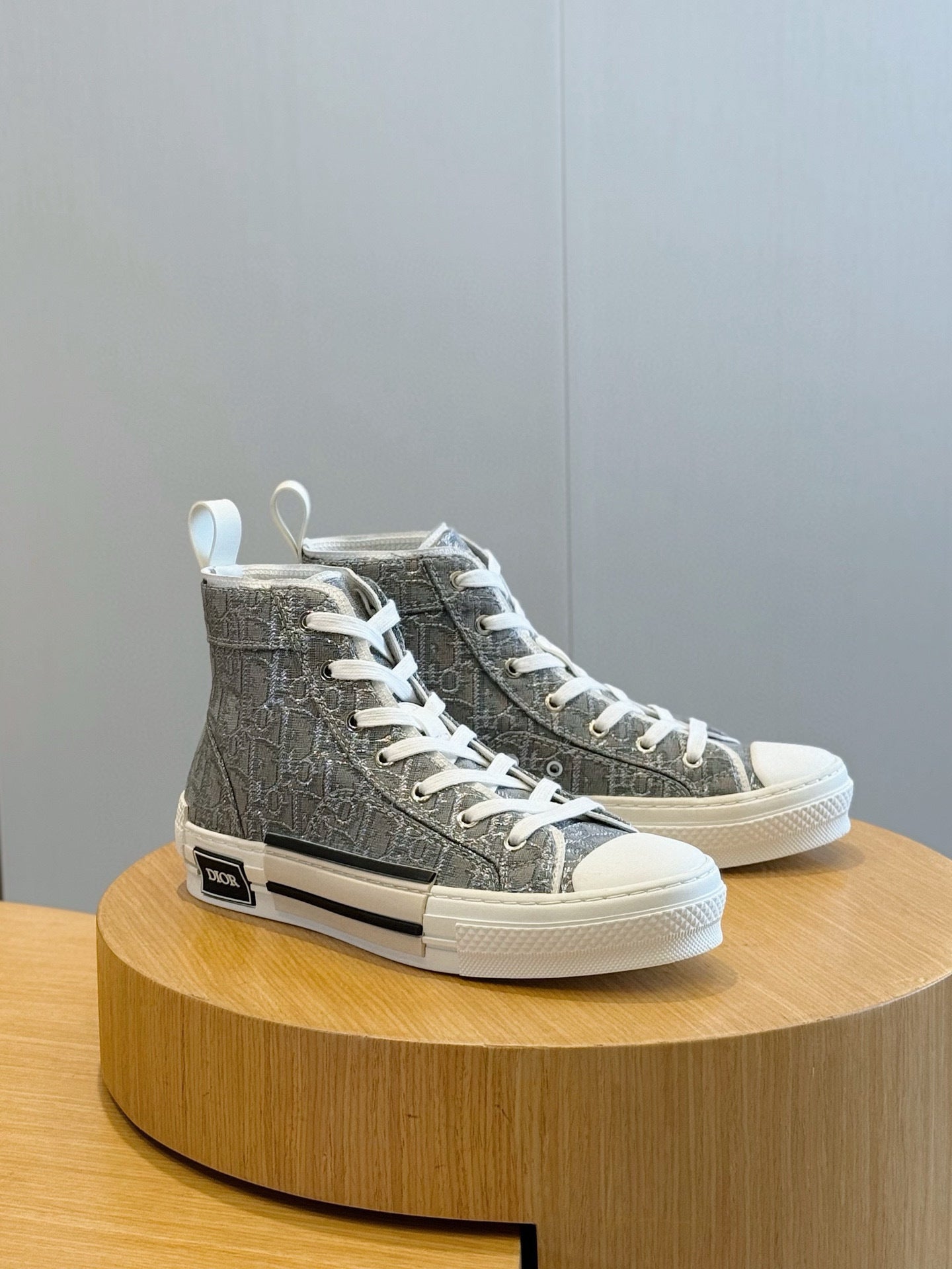 GREY MONOGRAM HIGH-TOP SNEAKERS