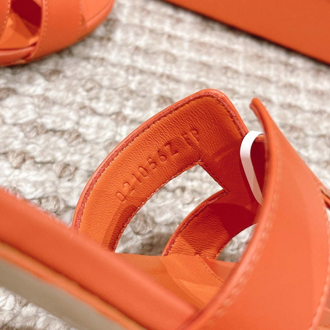 ORANGE BLOCK HEEL SANDALS