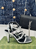 METALLIC SILVER STRAPPY HEEL SANDALS WITH SLIM SILHOUETTE